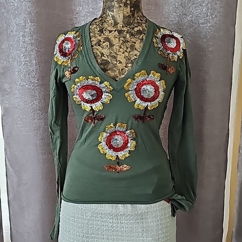 NWOT Joystick by Johnny Was Handstitched VINTAGE Embroidered Sequin Long Sleeve
